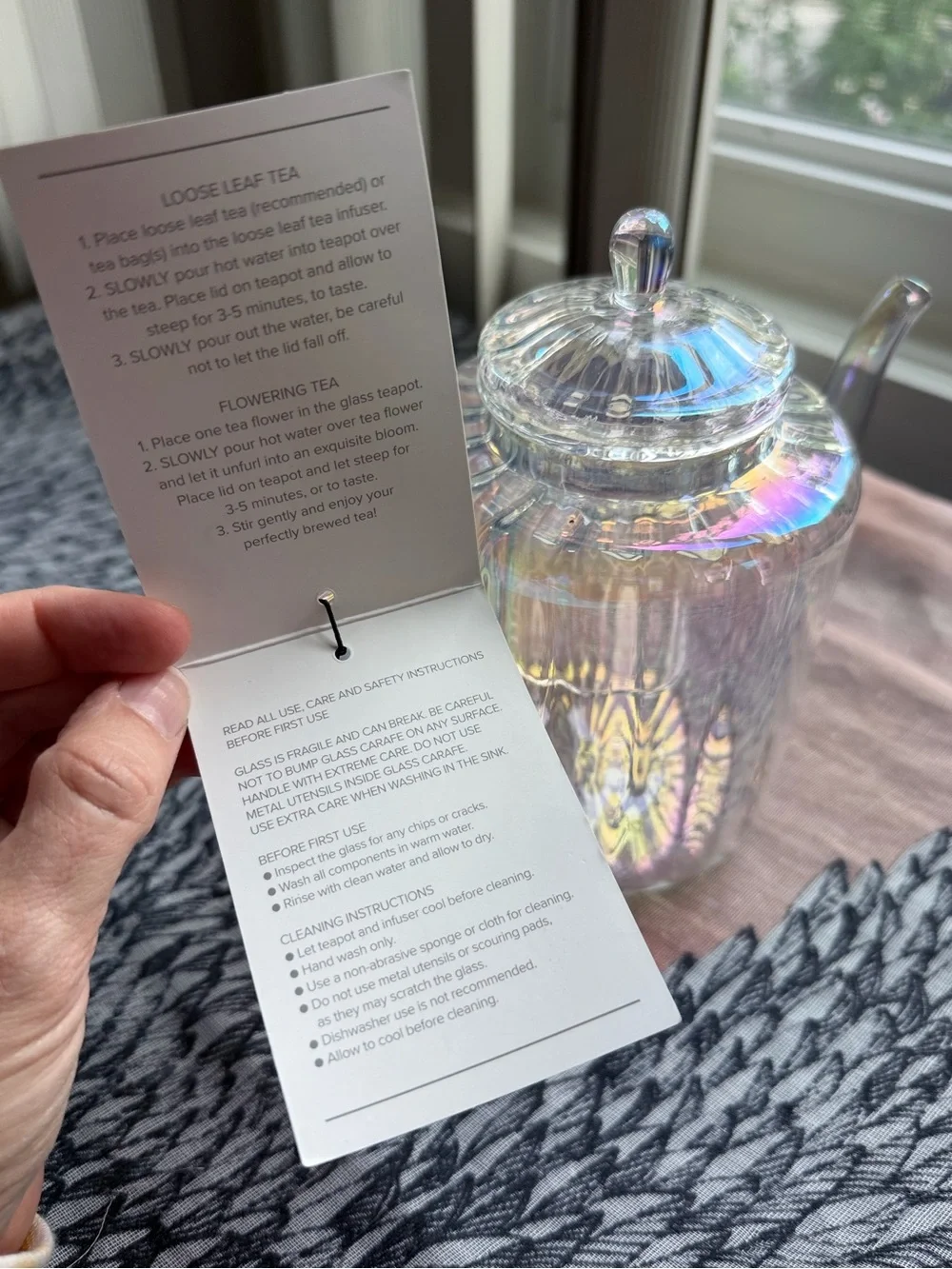 Iridescent Glass Tea Infuser Teapot Rainbow Finish 25 oz Ribbed Clear Loose Leaf